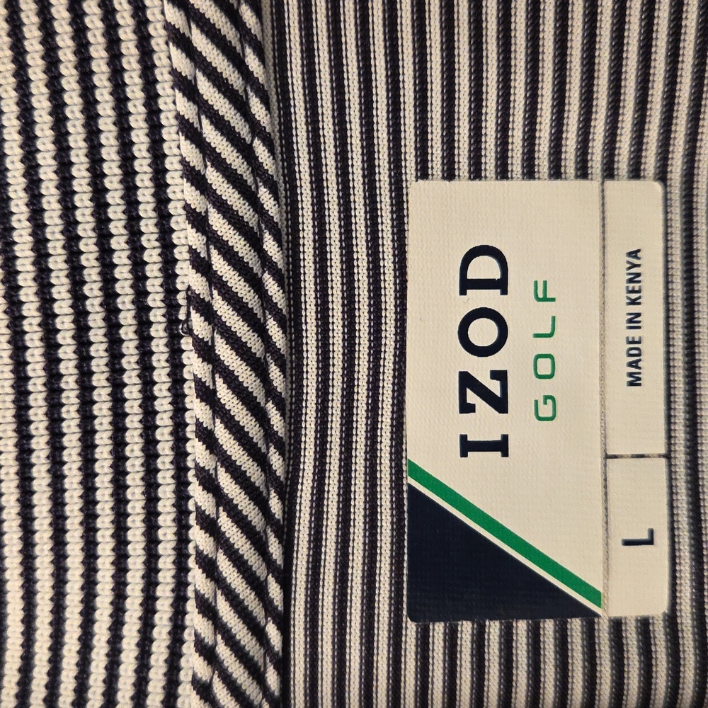 IZOD Golf Performance Polo, Mens Large. Grey And White Horizontal Stripe Pattern - Picture 3 of 5
